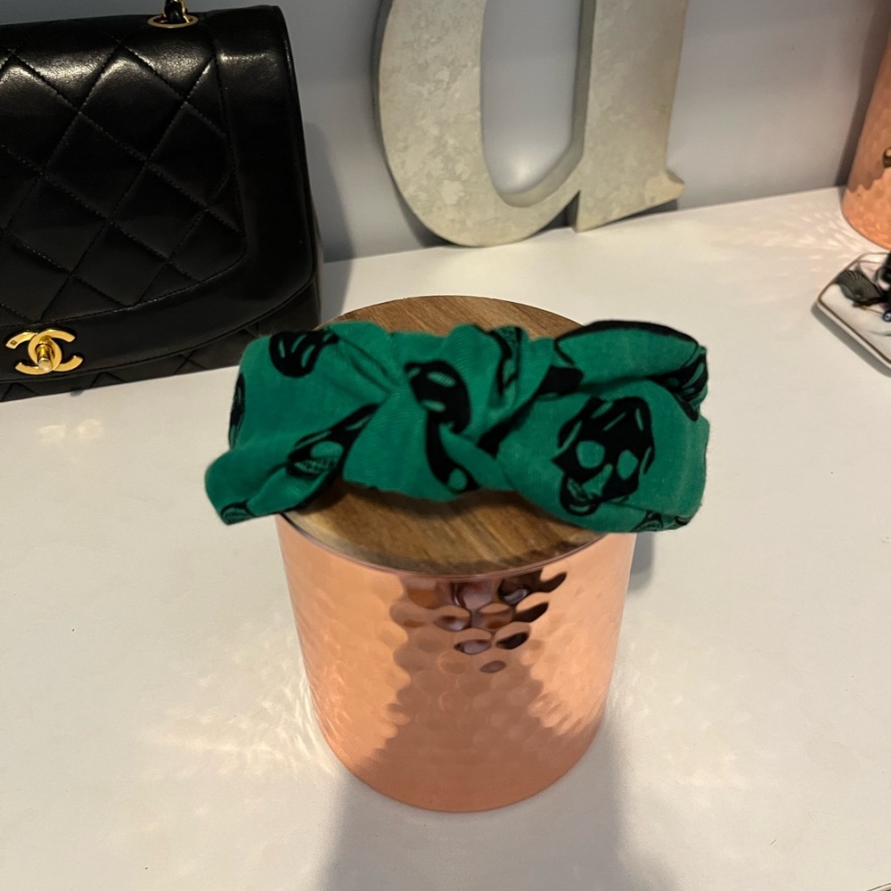Repurposed McQueen Scarf Green & Black Skull Pattern Headband - Picture 2 of 6